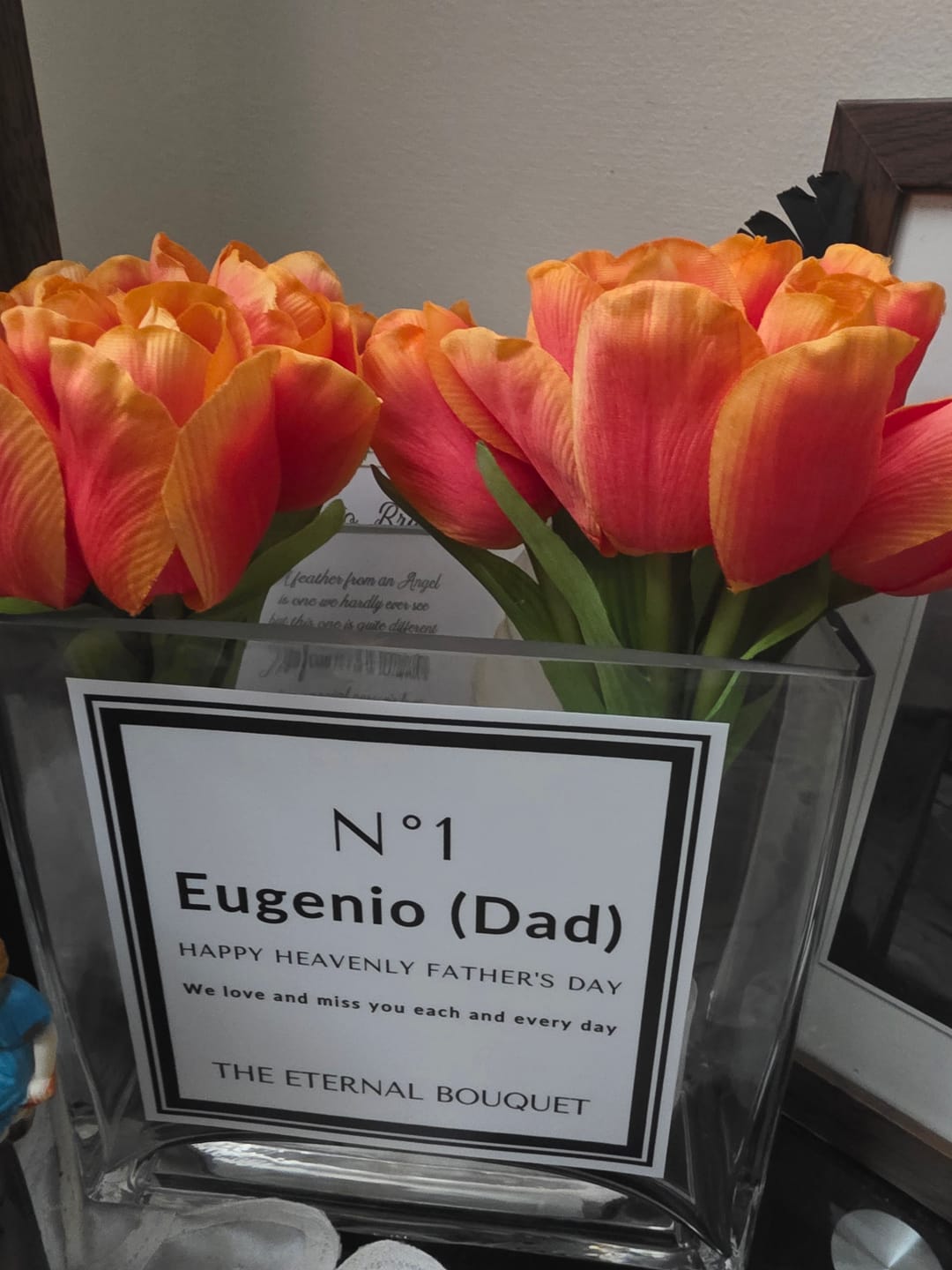 Customer photo review of Personalised Glass Vase - Scented Silk Tulips