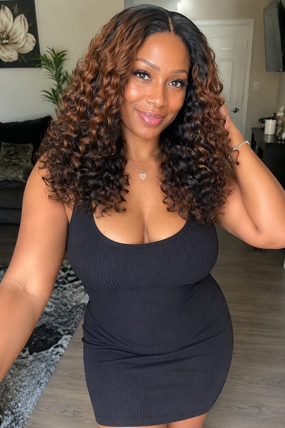 Customer photo review of Luvwin 13x4 HD Frontal Peekaboo Ombre Brown Highlight Color Water Wave Pre-Cut Lace Wig