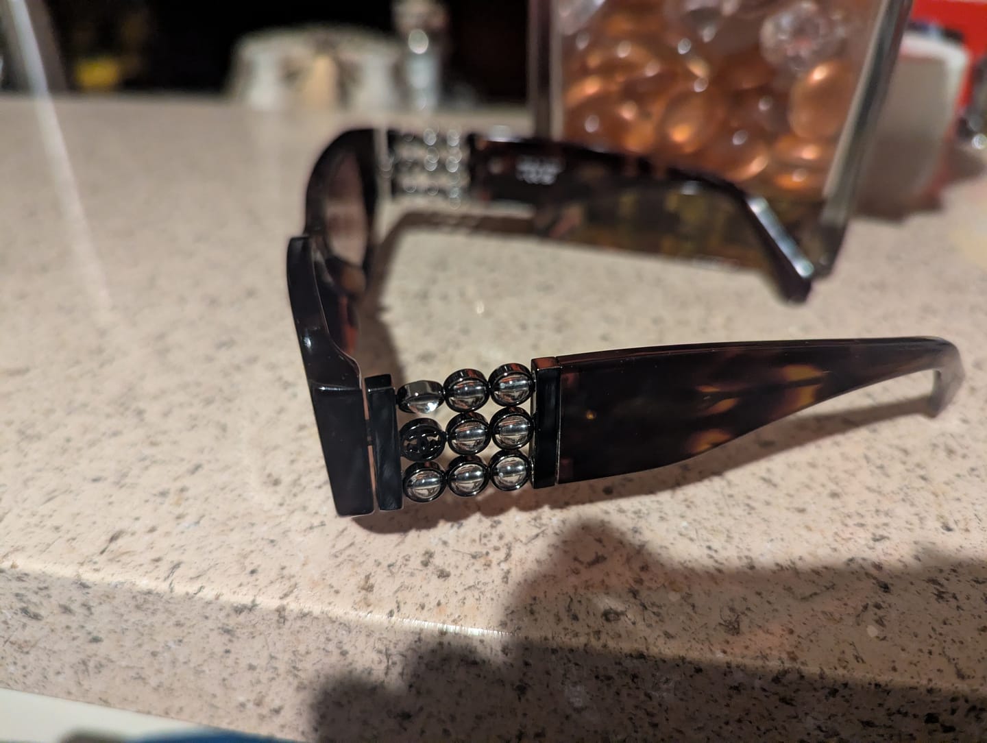 Customer photo review of Chanel Rectangle Sunglasses 2026 Acetate & Glass Pearls