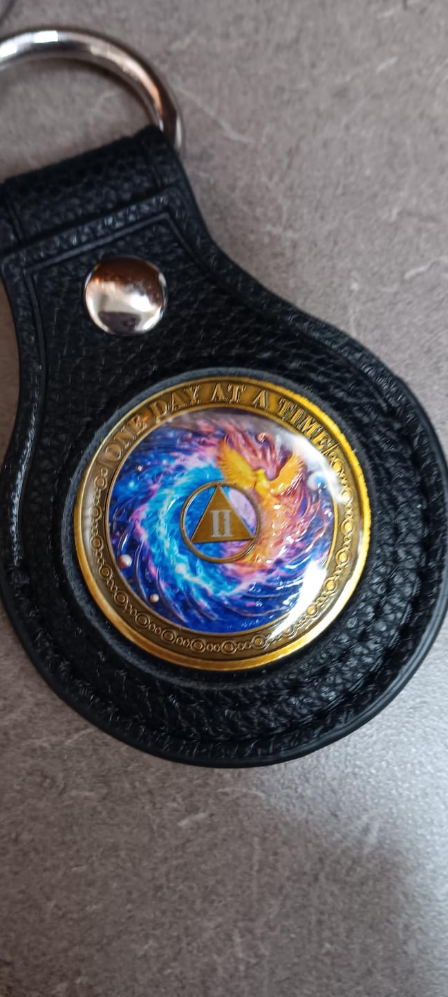 Customer photo review of Personalized Phoenix Rebirth Sobriety Coin – Personalize Any Day, Month or Year