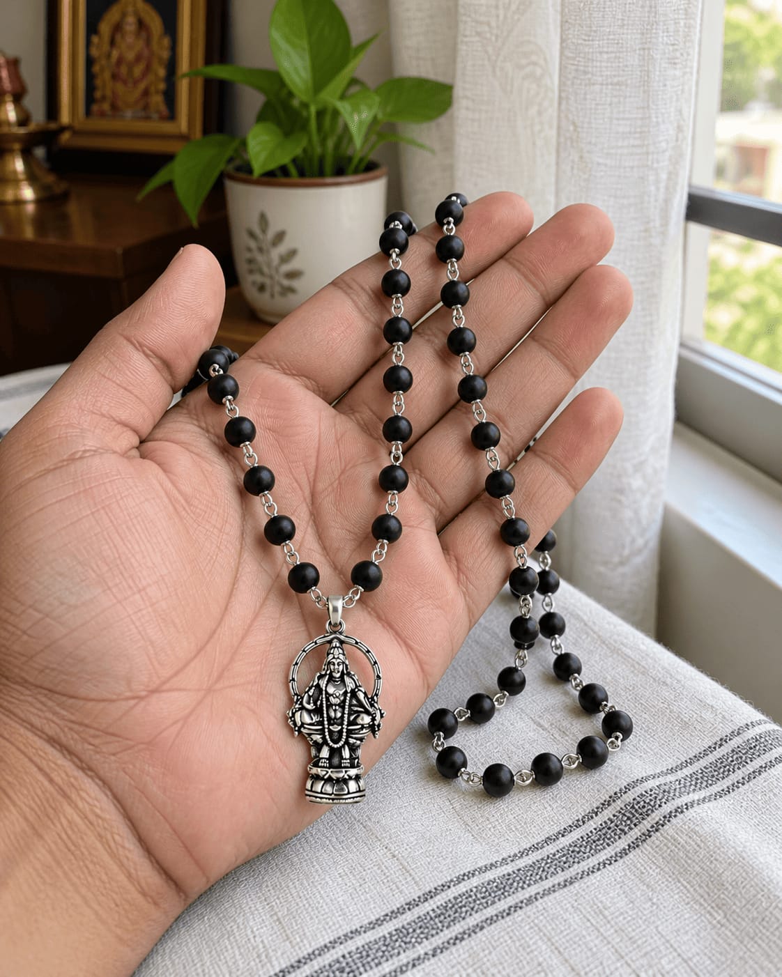 Customer photo review of Original Silver Plated Karungali Mala with Lord Ayyappa Pendant