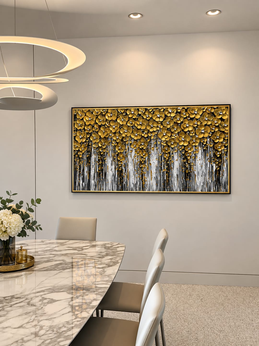 Customer photo review of “Golden Bloom Cascade” – Luxury Floral Impasto Oil Painting