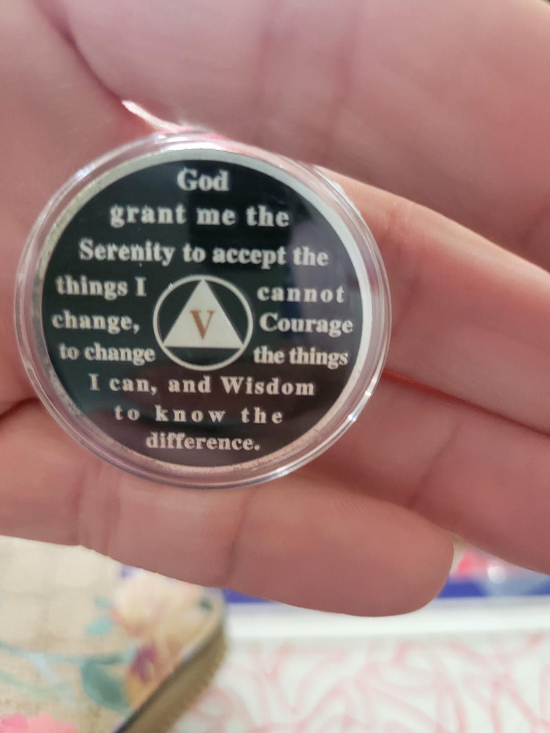 Customer photo review of Personalized Dumpster Fire Skull Sobriety Coin – Personalize Any Day, Month or Year