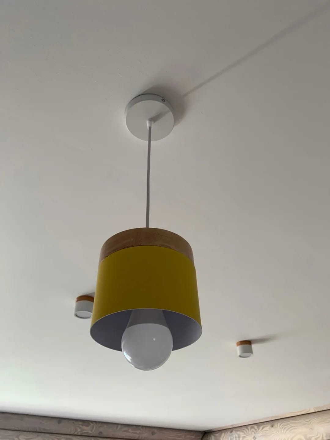 Customer photo review of Black Pendant Light for Dining Table, Wood and Iron Shade, 13 cm
