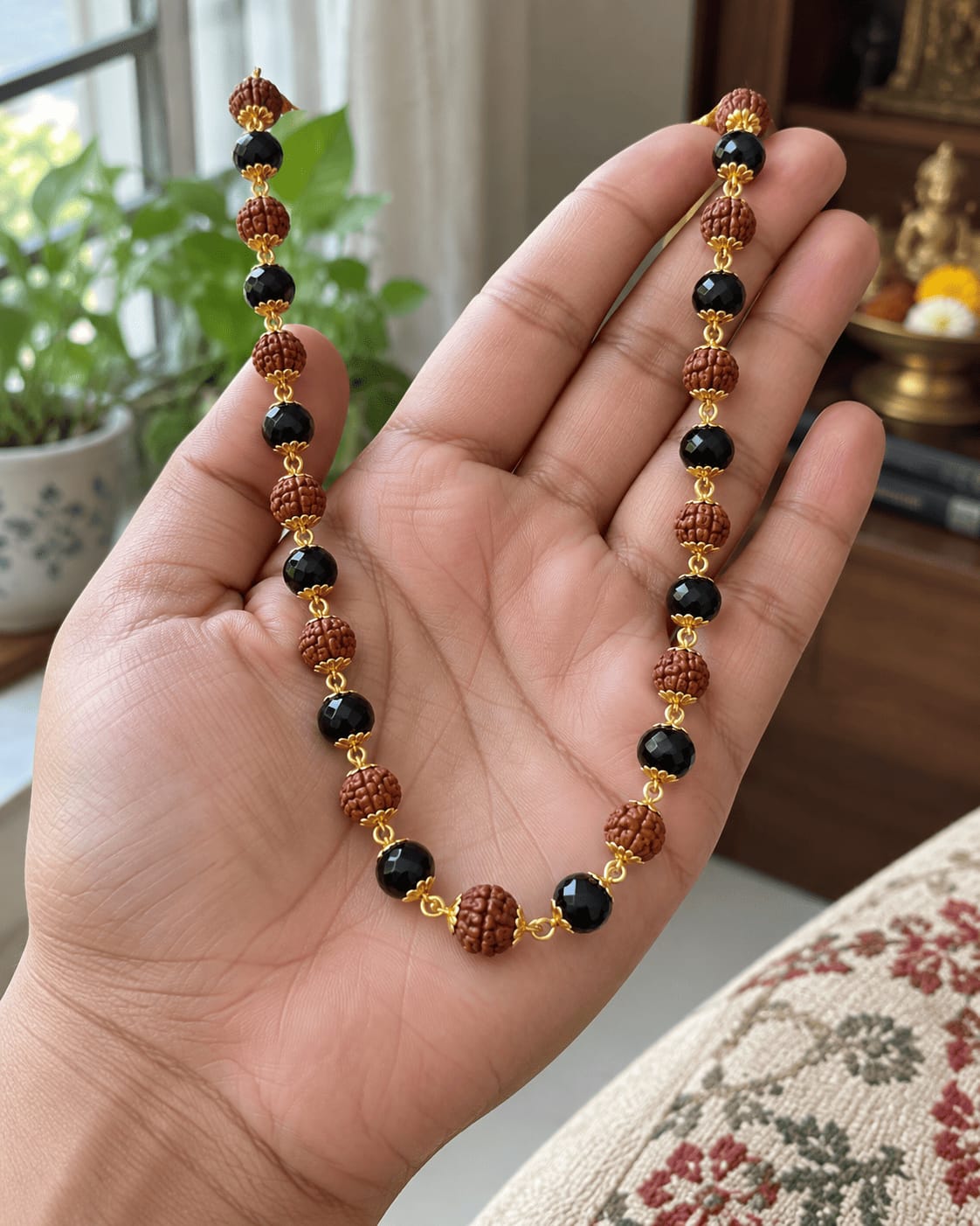Customer photo review of Gold Plated Karungali & Rudraksha Premium Mala