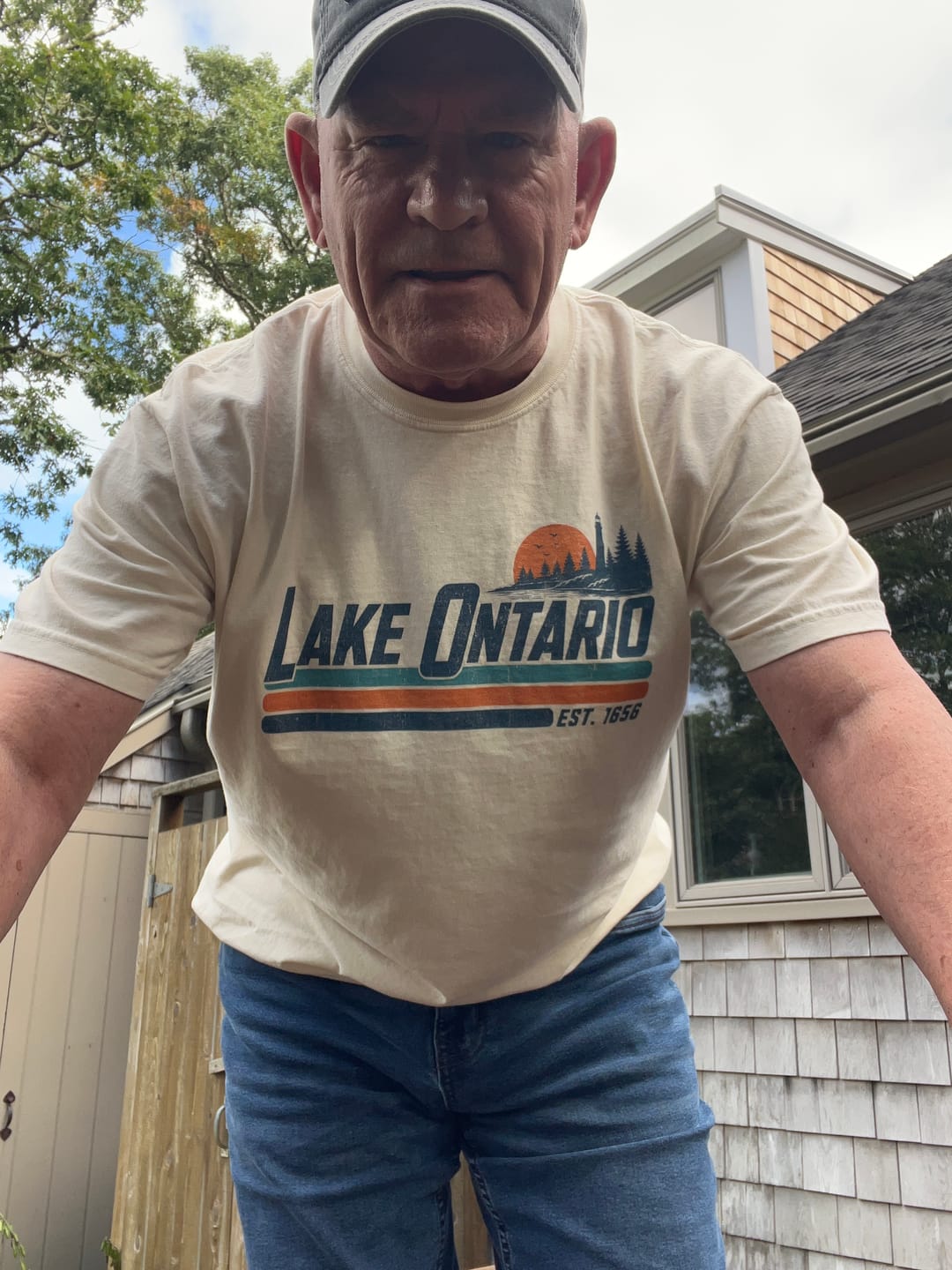Customer photo review of Lake Ontario Retro Stripe T-Shirt