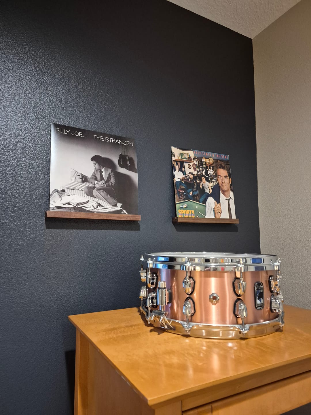 Customer photo review of Groove Solid Walnut Wall-Mounted Vinyl Record Display Shelf