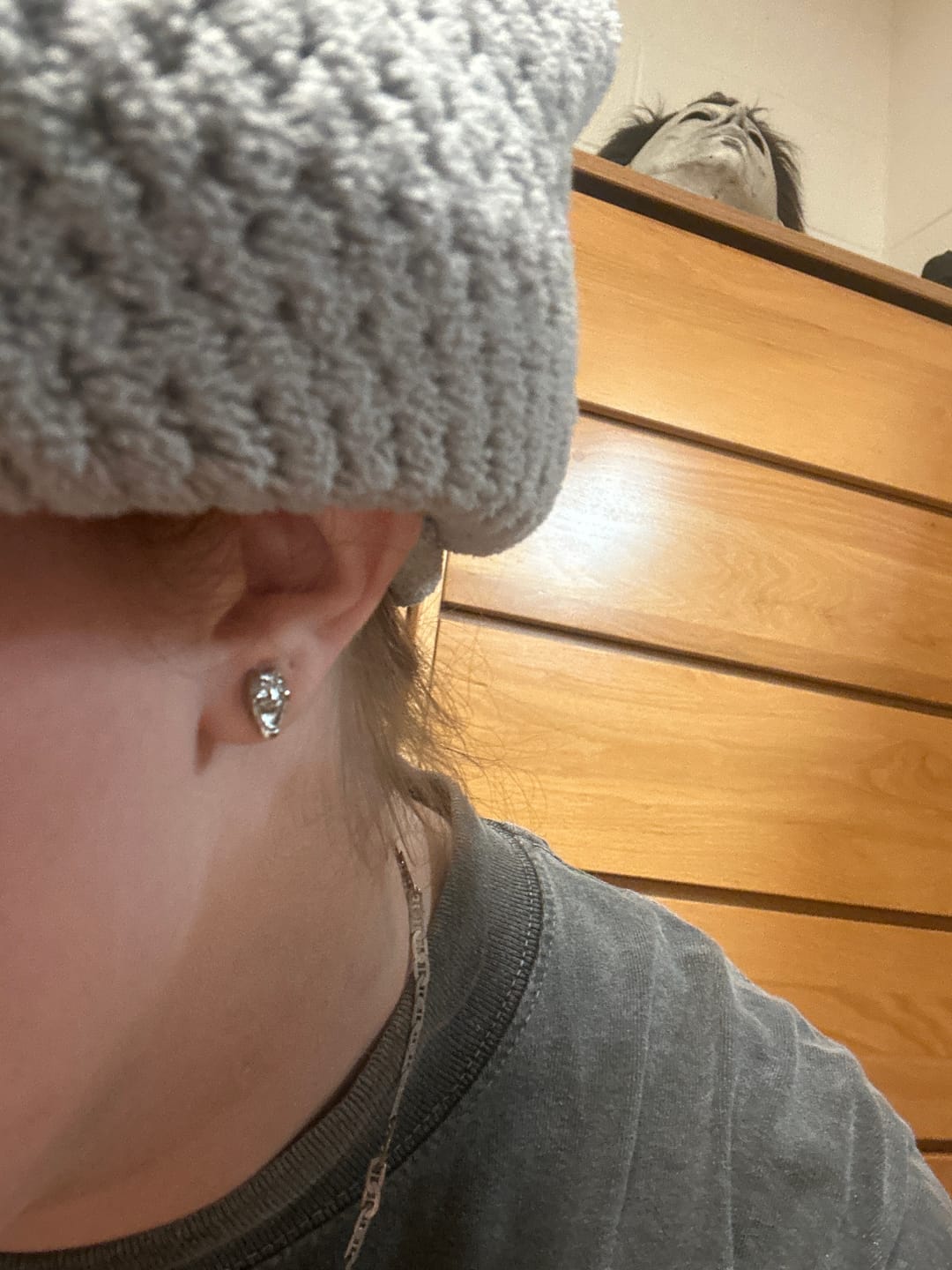 Customer photo review of LAUGH NOW, CRY LATER STUD EARRINGS