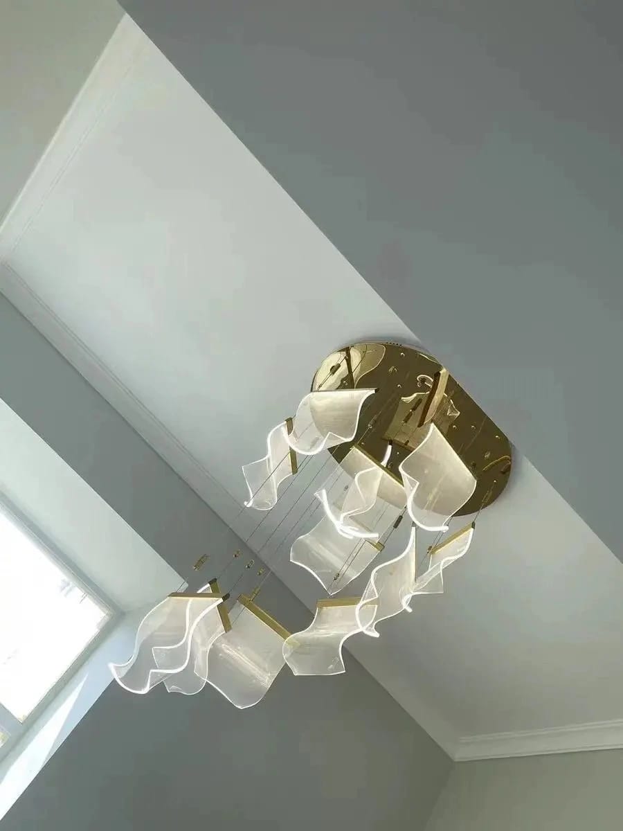 Customer photo review of Empress Gold Chandelier for Stairwell, Acrylic Panes, 225 cm