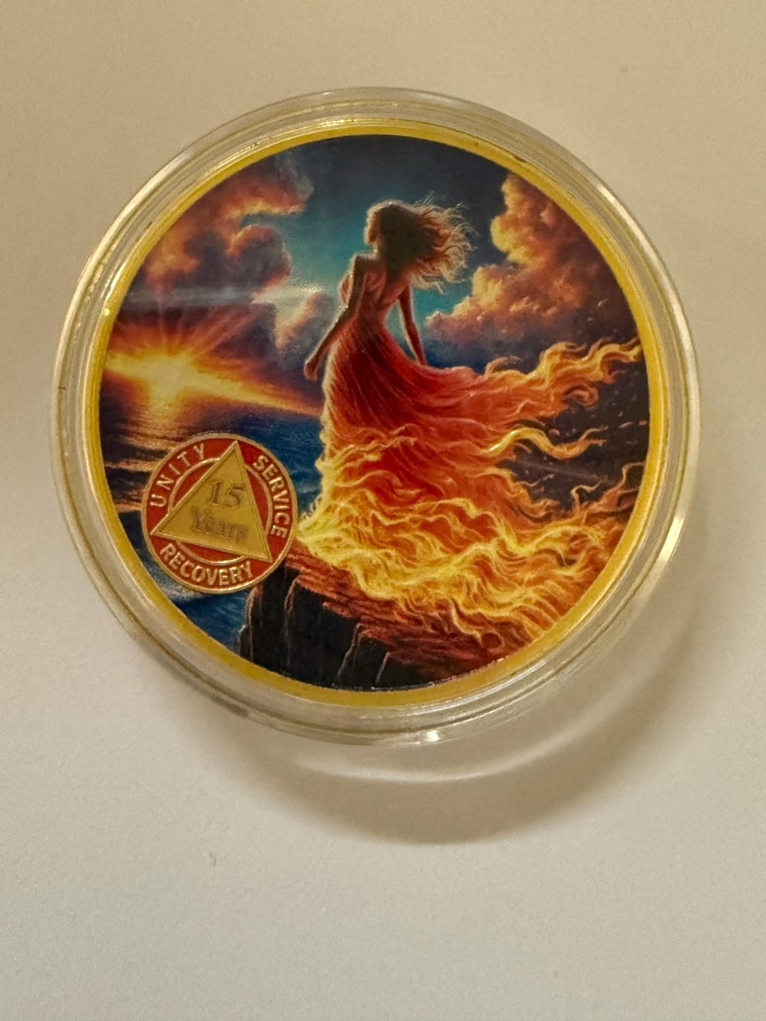 Customer photo review of Personalized Rising from the Ashes Reborn Fairy Sobriety Coin – Personalize Any Day, Month or Year
