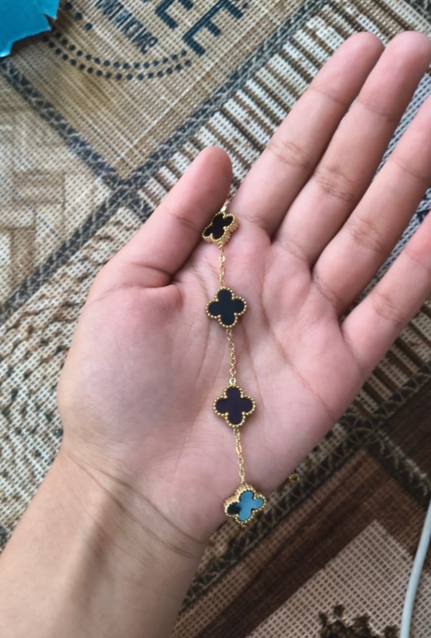 Customer photo review of Viral Black Bracelet | Gold Plated Black Anti Tarnish Clover Bracelet