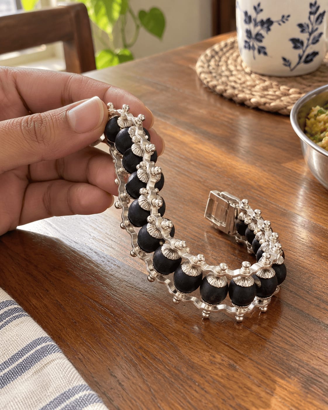 Customer photo review of Silver-Plated Karungali Bracelet