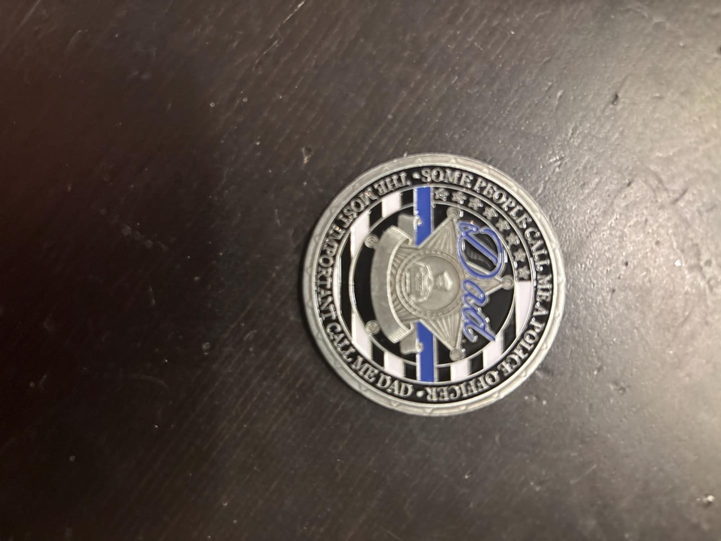 Customer photo review of Police Officer Dad Challenge Coin – Retirement & Graduation Gift