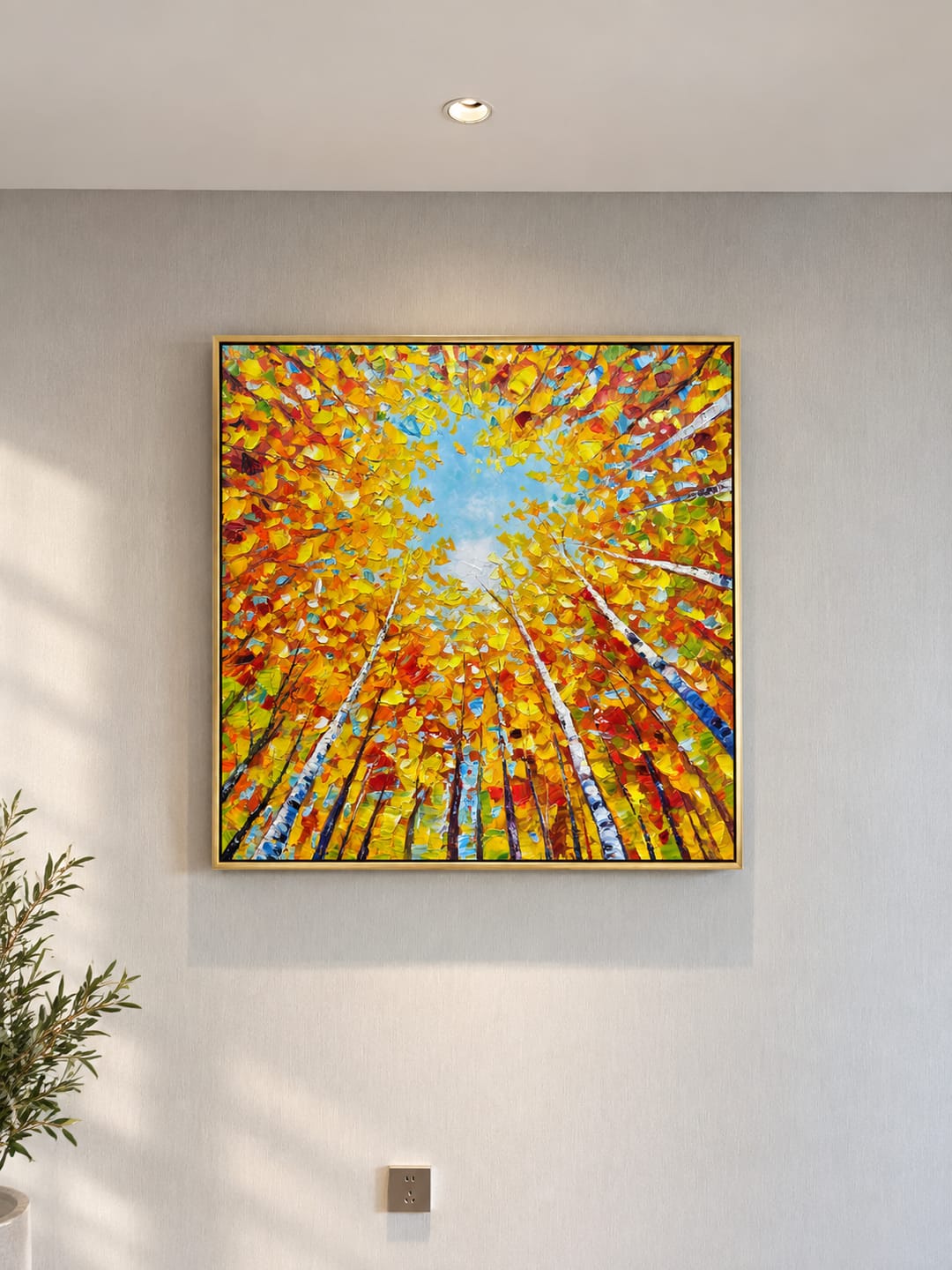 Customer photo review of "Canopy of Light" – Impressionist Birch Forest Upward View Textured Oil Painting