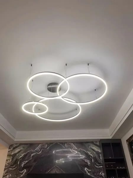 Customer photo review of White Chandelier for Bedroom, Staggered Rings, 60 cm Wide
