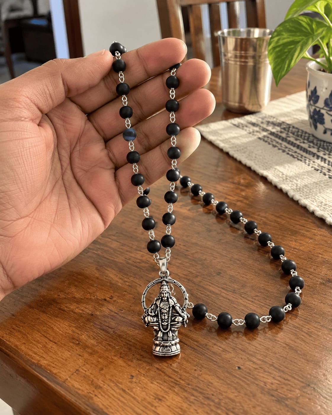 Customer photo review of Original Silver Plated Karungali Mala with Lord Ayyappa Pendant