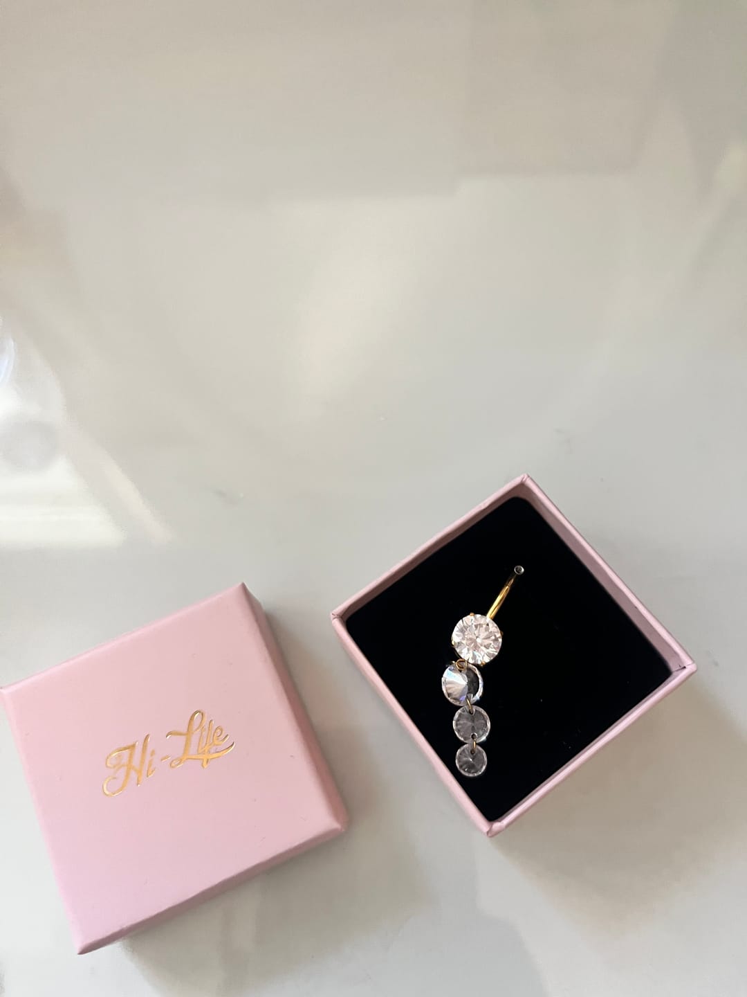 Customer photo review of Hi-Life Teardrop Dangle Belly Piercing - Titan
