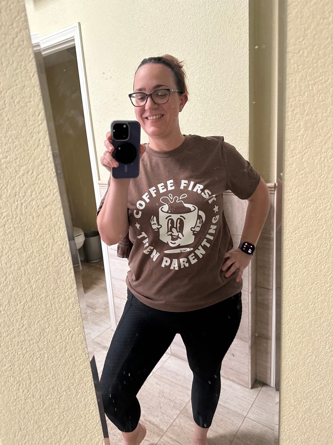 Customer photo review of Coffee First Then Parenting Tee