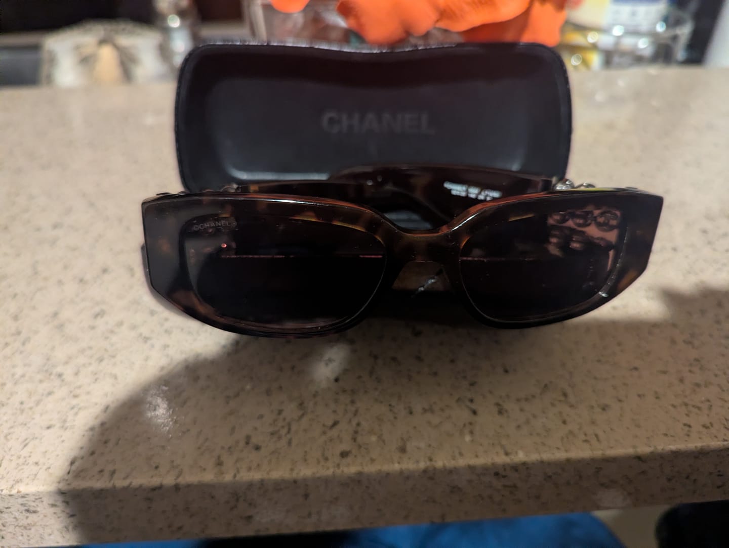 Customer photo review of Chanel Rectangle Sunglasses 2026 Acetate & Glass Pearls
