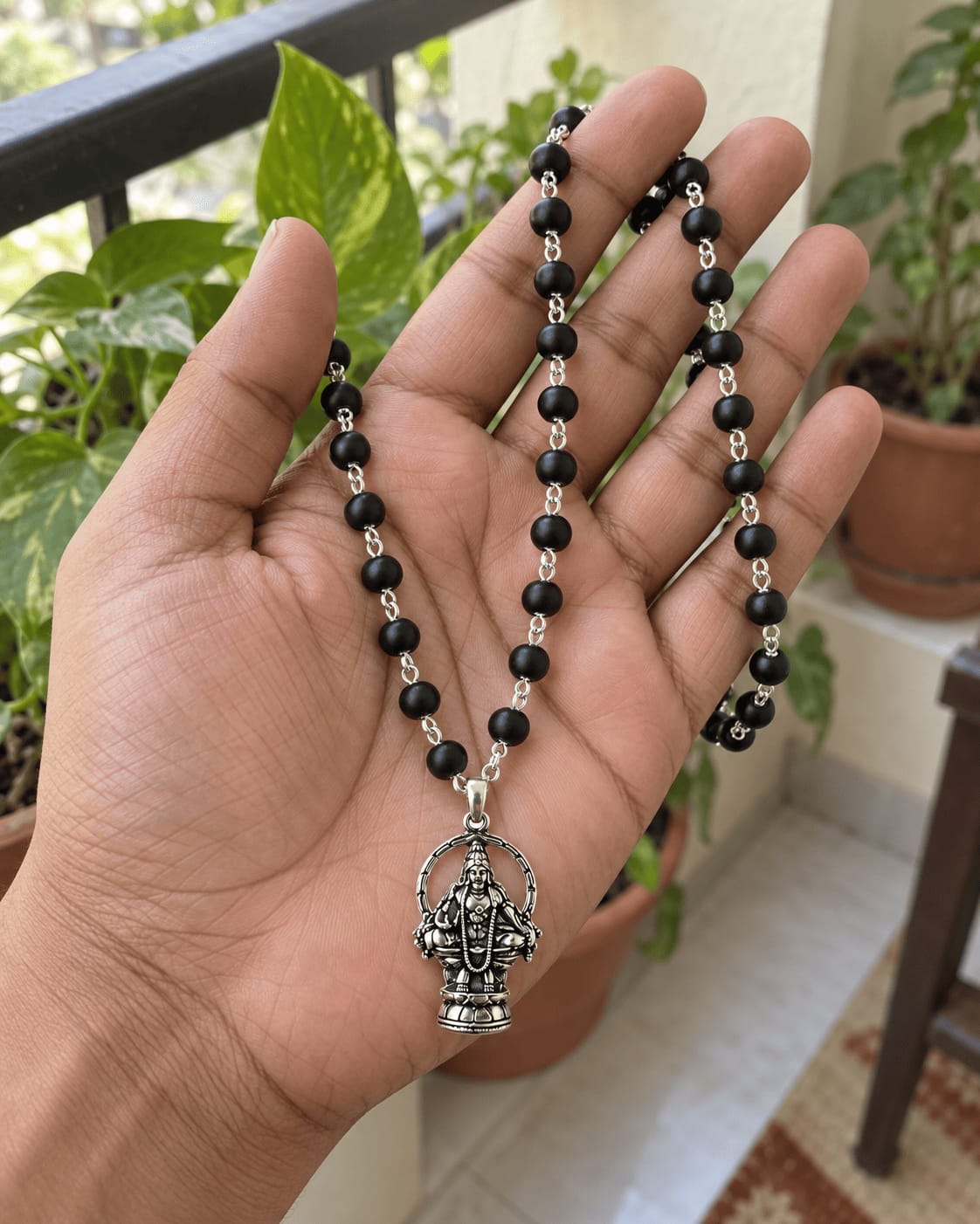 Customer photo review of Original Silver Plated Karungali Mala with Lord Ayyappa Pendant