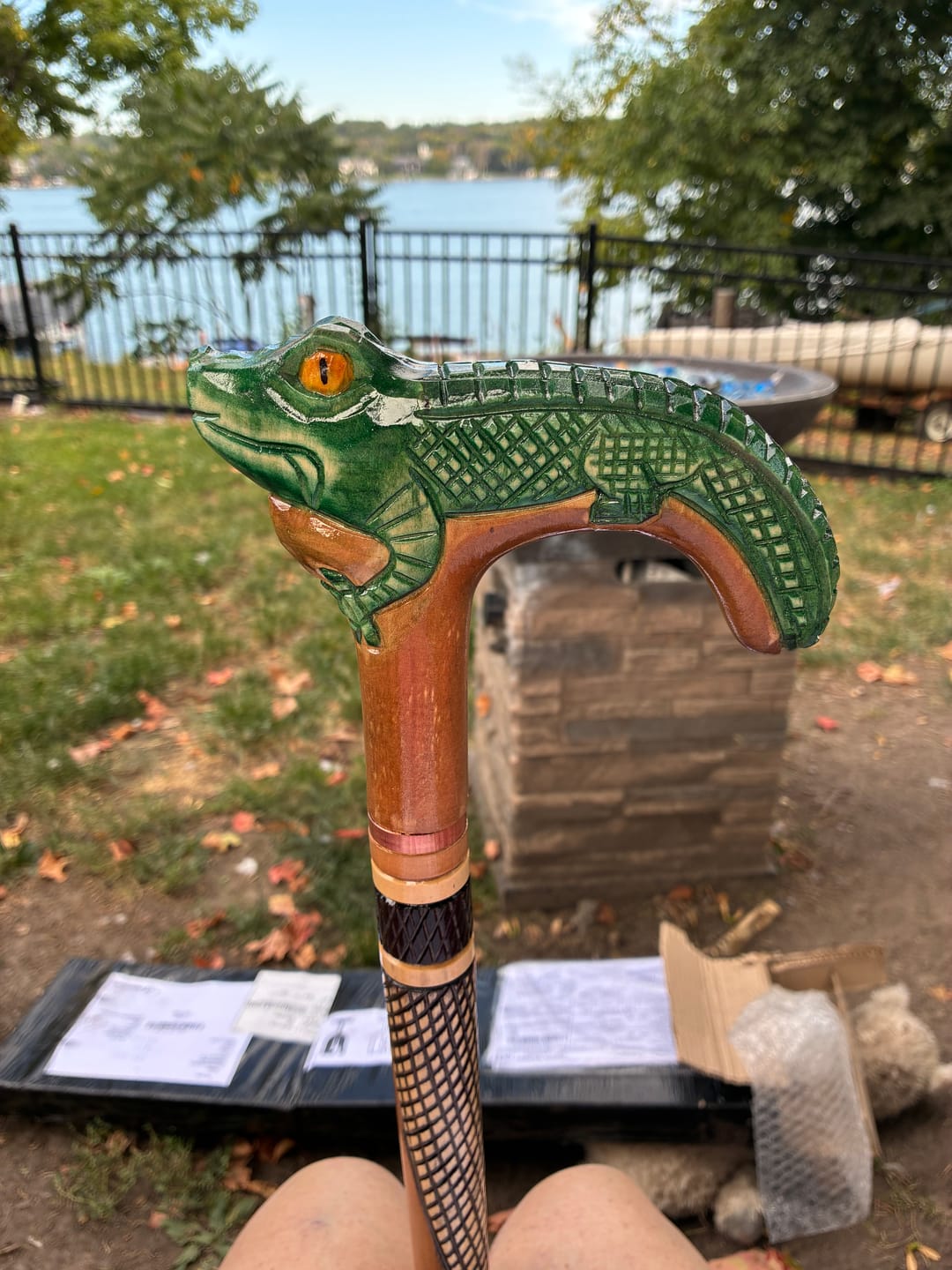 Customer photo review of Alligator Crocodile Wooden Walking Stick, Predator Artwork