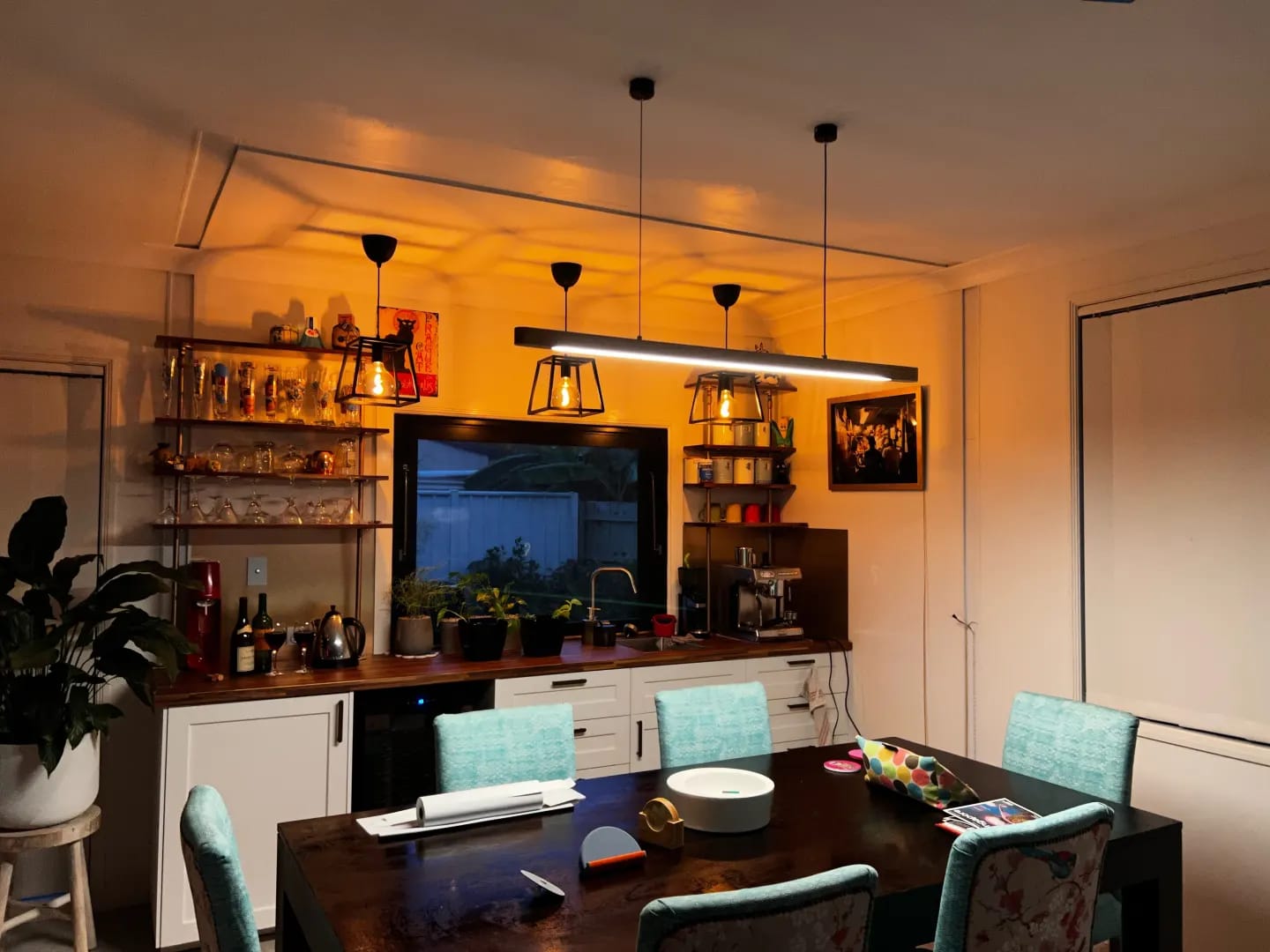 Customer photo review of Black Walnut Pendant Light for Dining Table, Twin Canopy, 150 cm