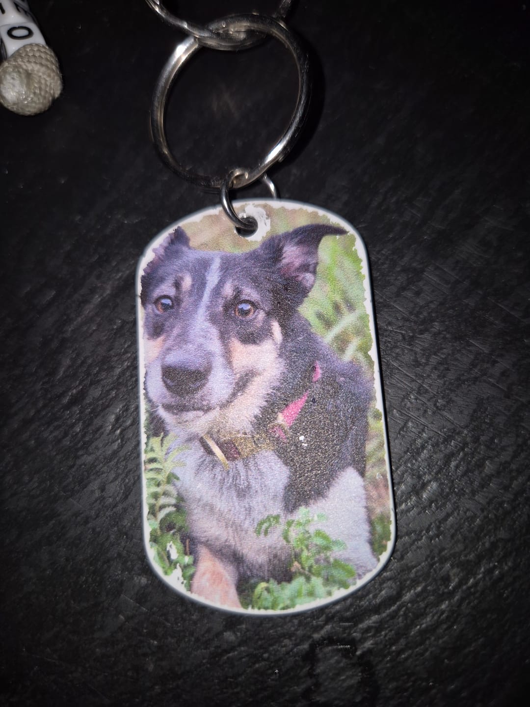 Customer photo review of Personalisierter Dog Tag Schlüsselanhänger - Für immer im Herzen mit Hund