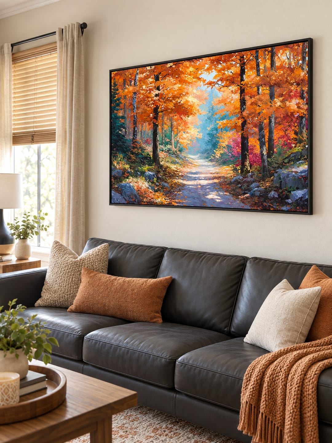 Customer photo review of "The Golden Threshold" – Impressionist Autumn Forest Path Palette Knife Oil Painting