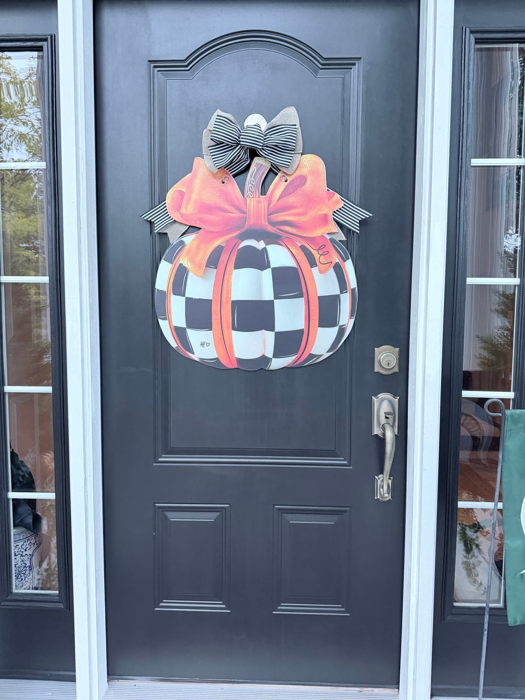 Customer photo review of Elegant Checkered Pumpkin Door Hanger