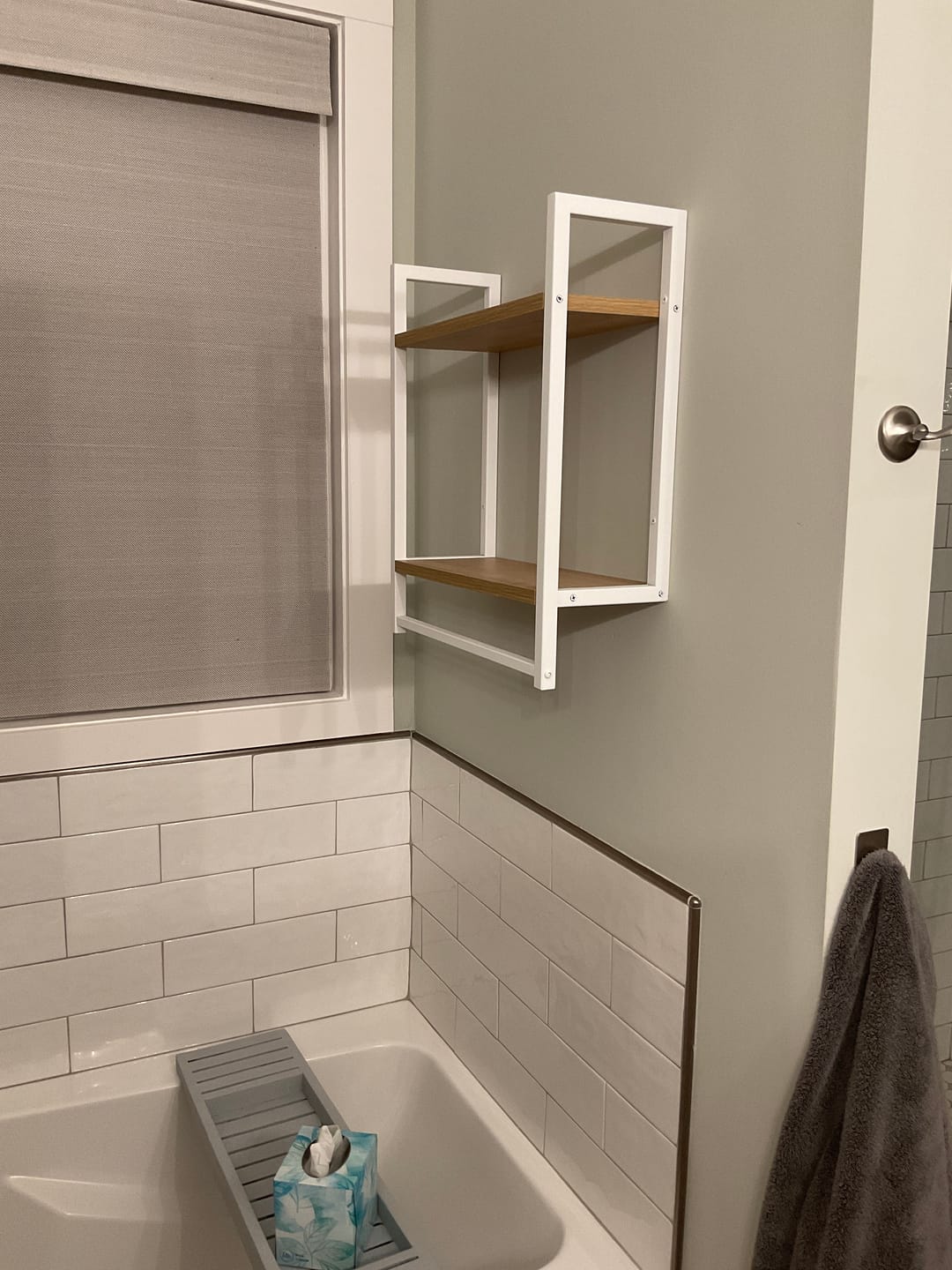 Customer photo review of Wall Mounted 2-Tier Bathroom Shelf with Towel Bar