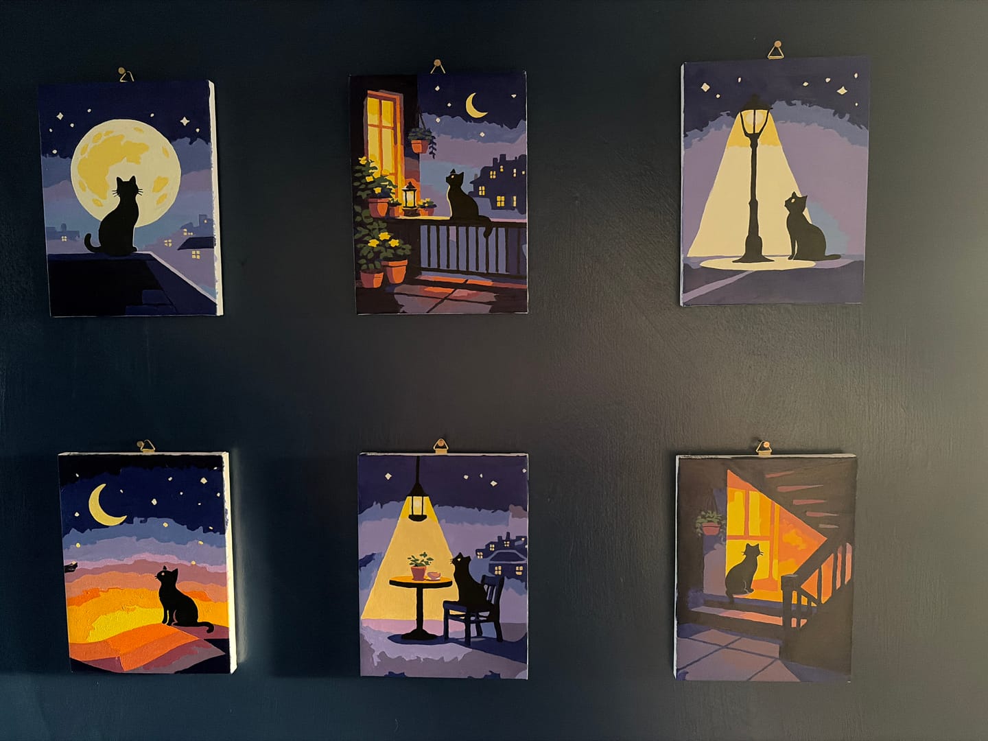 Customer photo review of 6 Mini Paintings - MIdnight Cat Set