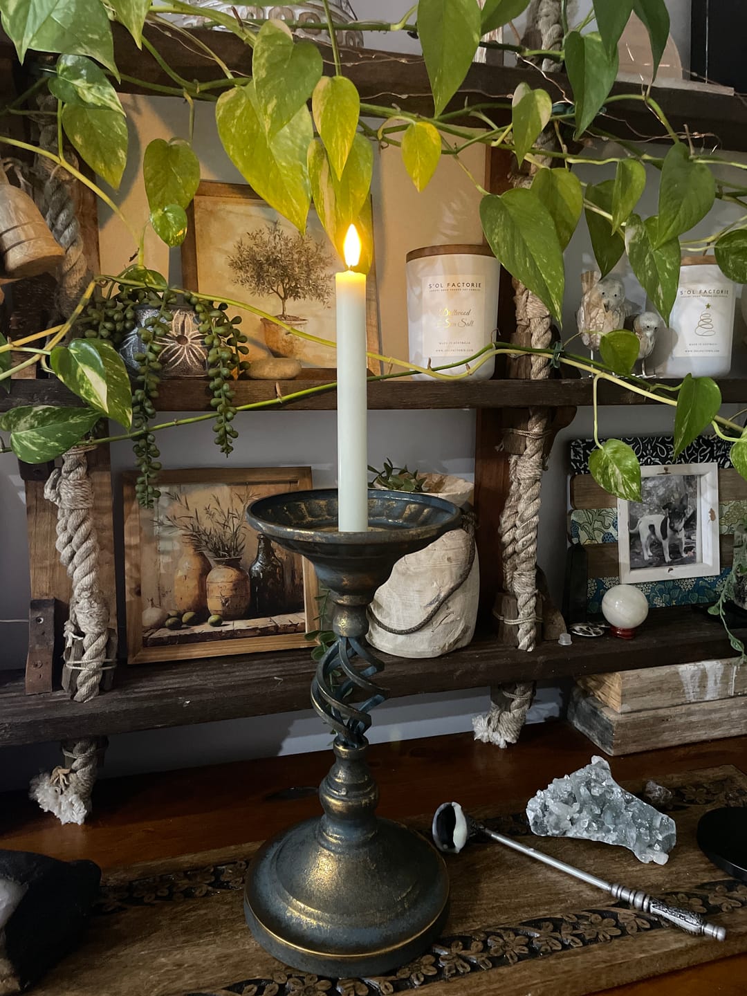 Customer photo review of Francis French Provincial Candle Holder, Twisted Cage Stem, Antique Gold and Verdigris Aged Metal