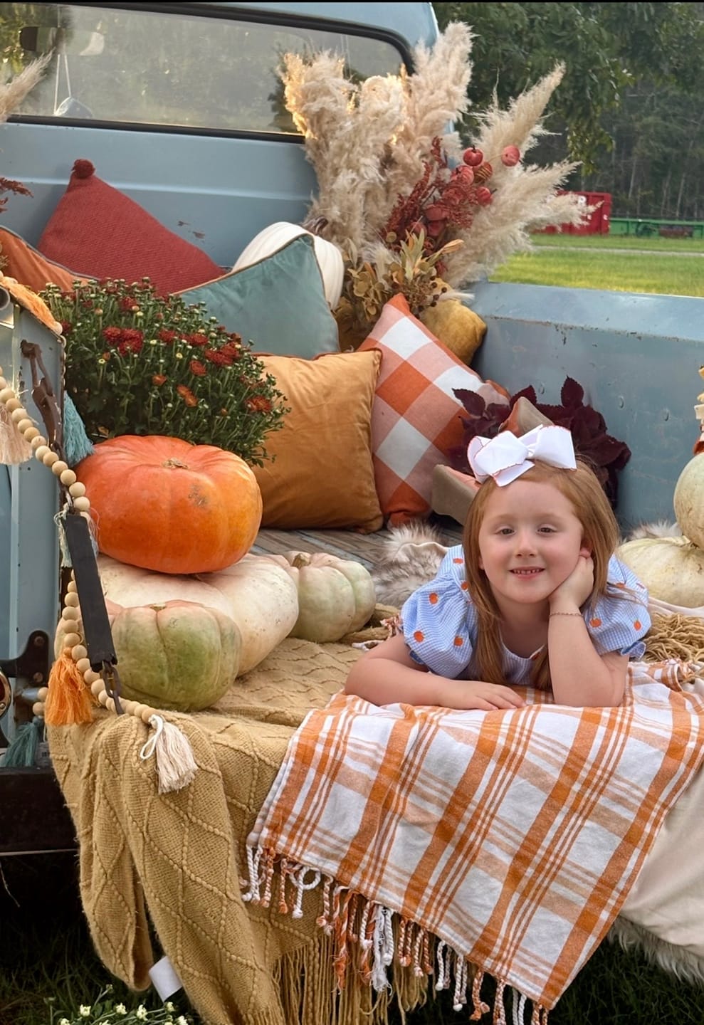 Customer photo review of Pumpkin Schiffli Light Blue Gingham Eleanor Dress