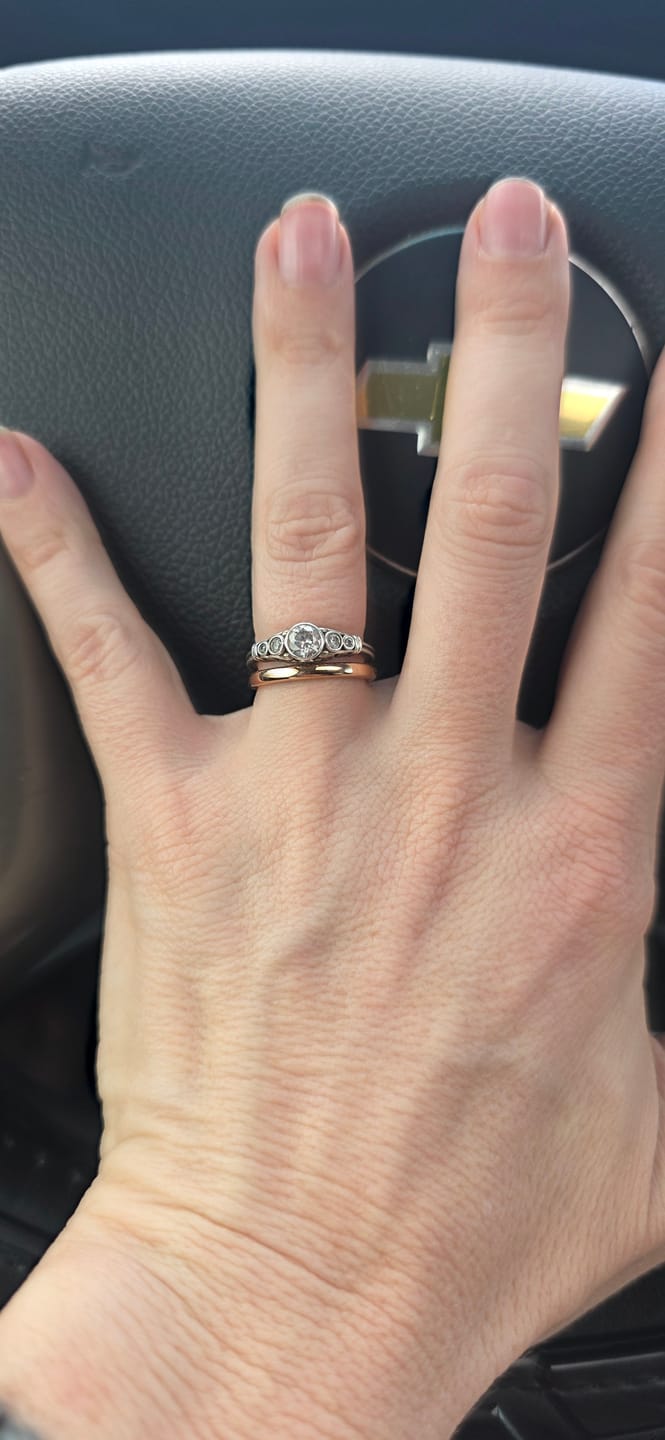 Customer photo review of His & Hers Rose Gold Polished Edge Set | 2mm + 6mm