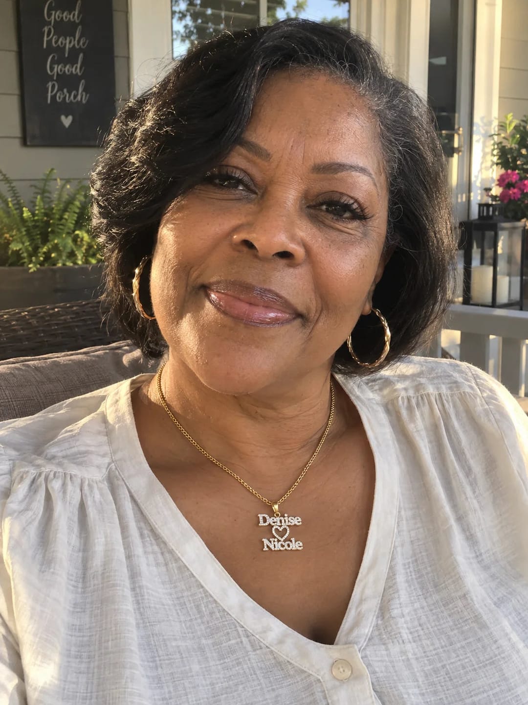 Customer photo review of Personalized Iced Two Name Heart Necklace