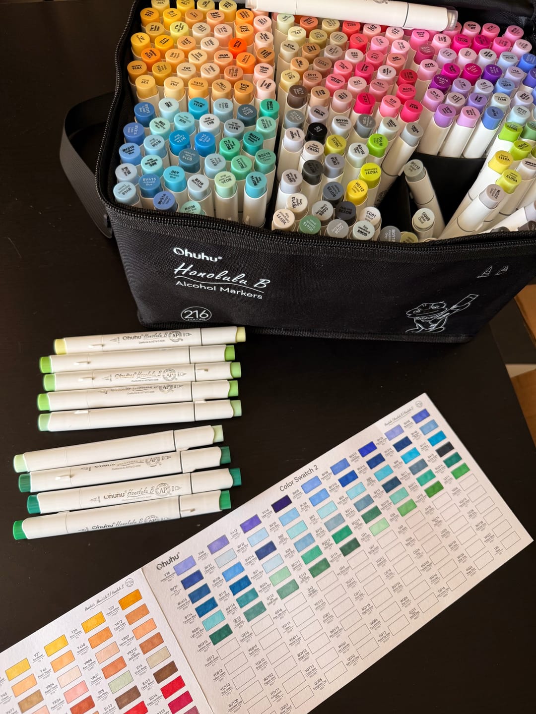 Customer photo review of Ohuhu Honolulu 216 Colors Dual Tips Alcohol Art Markers (New Color Codes)