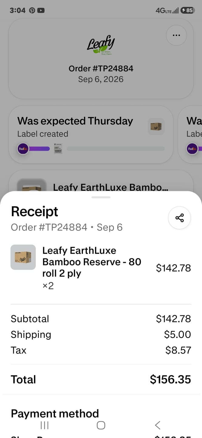 Customer photo review of Leafy EarthLuxe Bamboo Reserve - 80 roll 2 ply