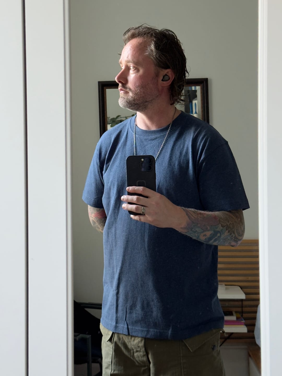 Customer photo review of 9 oz Cotton Tubular T-Shirt - Denim Blue