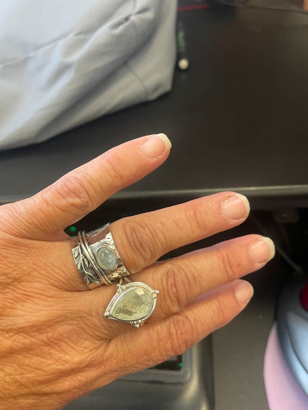 Customer photo review of Aquamarine Leaf Spinner Ring Sterling Silver