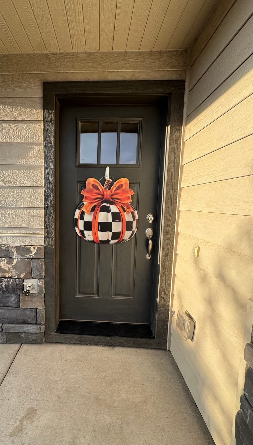 Customer photo review of Elegant Checkered Pumpkin Door Hanger