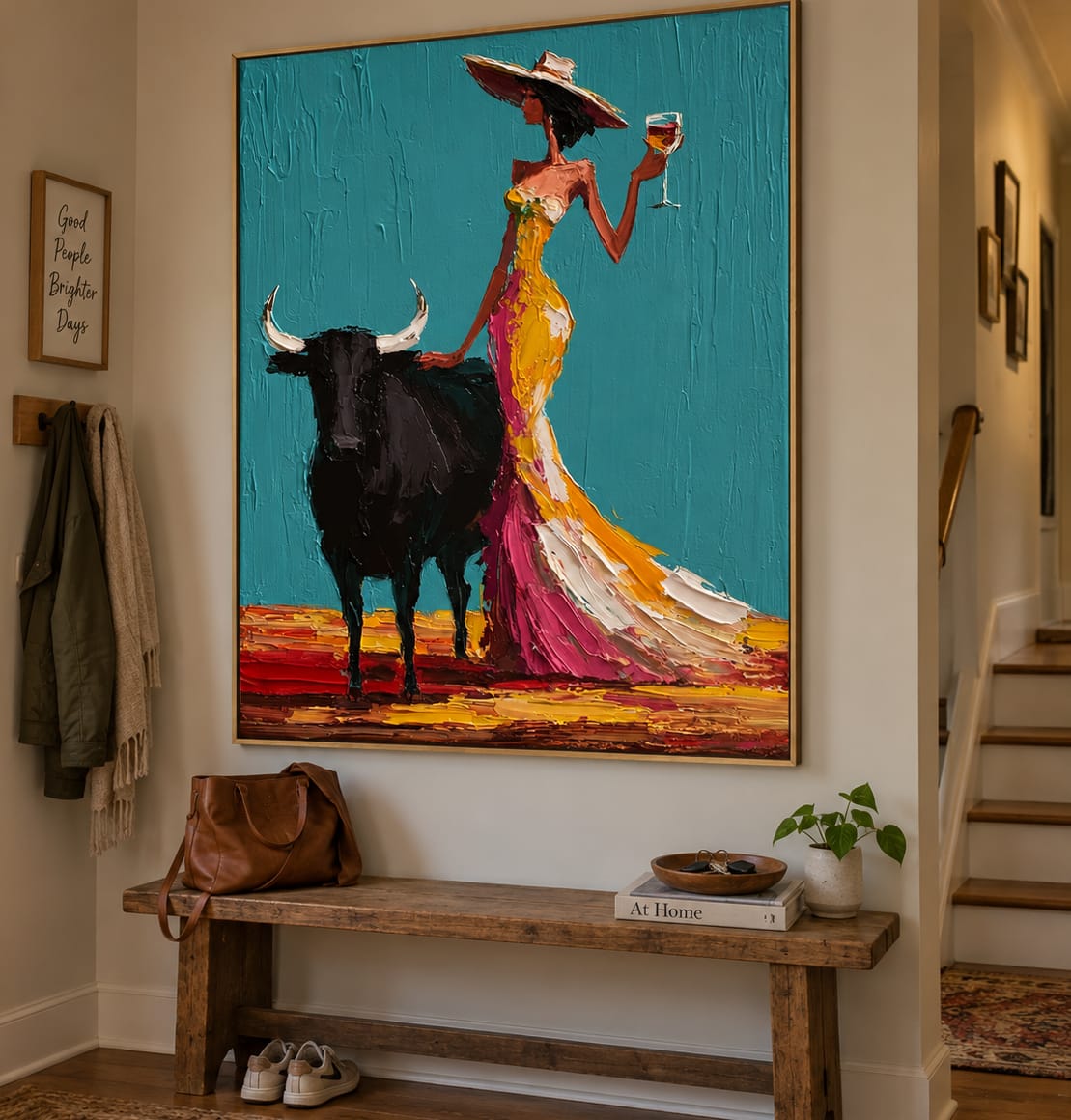 Customer photo review of Teal Toast-Cowgirl Bull Oil Painting
