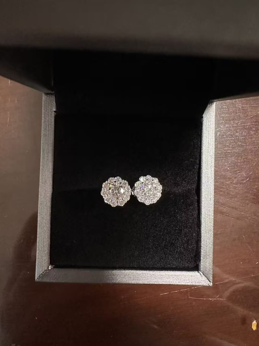 Customer photo review of Iced Out Flower Earrings With Moissanite Diamond Screw Back 925 Sterling Silver