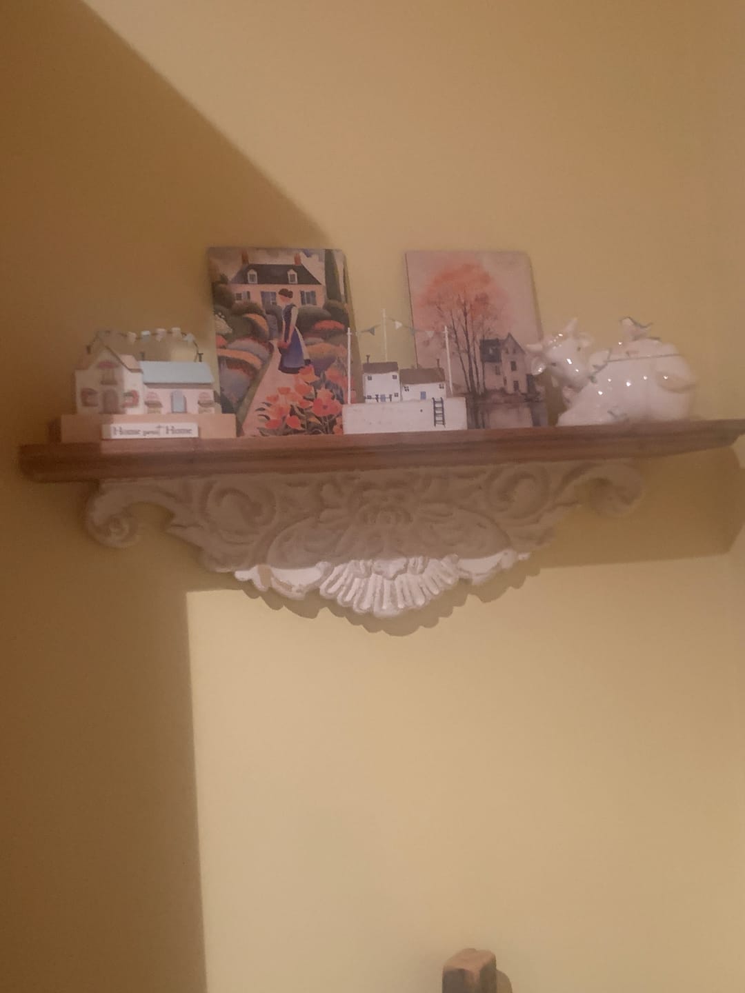 Customer photo review of Jennifer French Provincial Wall Ledge Shelf, Distressed White Carved Floral Apron with Timber Top