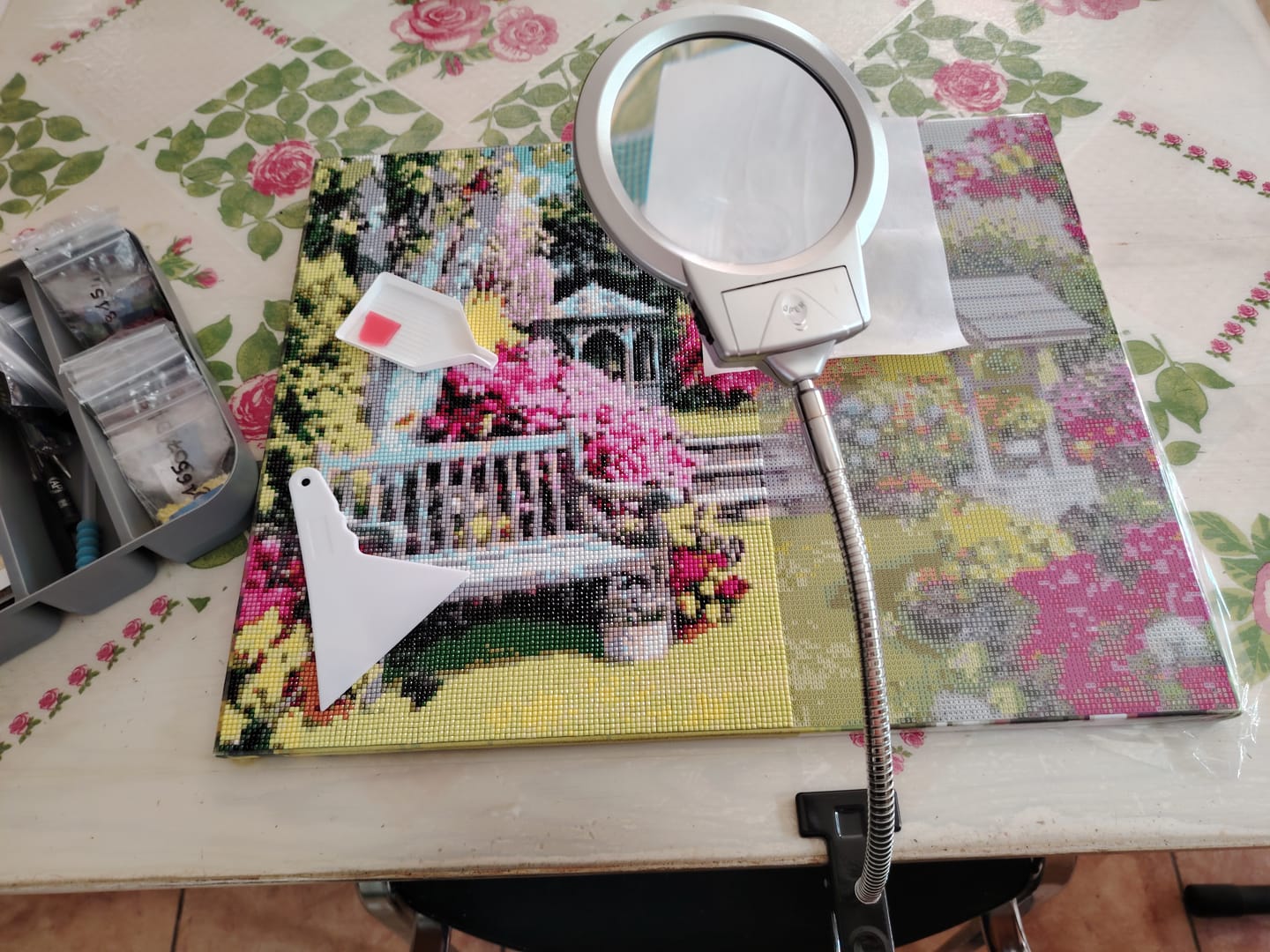 Customer photo review of Broderie Diamant - Joli Jardin 40x50cm toile tendue sur châssis