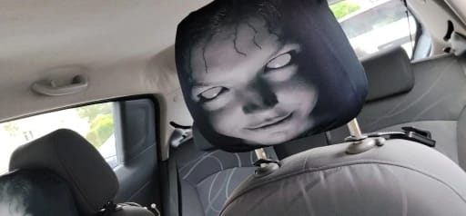 Customer photo review of SpookSeat™ Spooky Car Headrest Covers