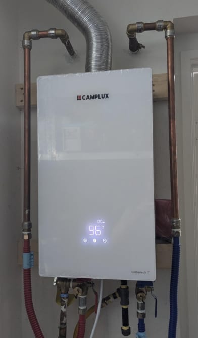 Customer photo review of Camplux Climatech-7 Indoor Tankless Gas Water Heater 6.86 GPM | White
