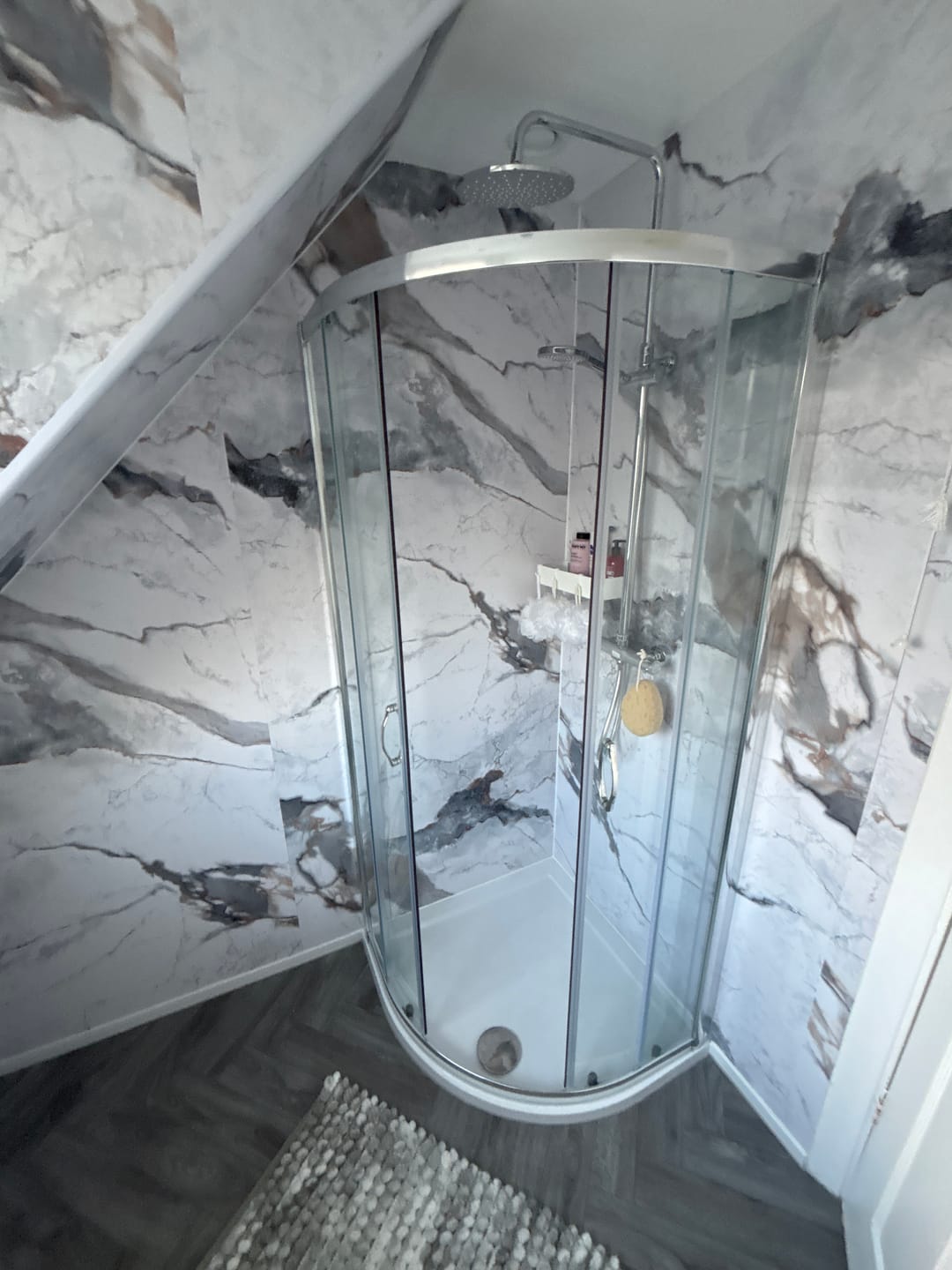 Customer photo review of Premium Sapphire Marble Matt Shower Wall Panel – 1M x 2.4M