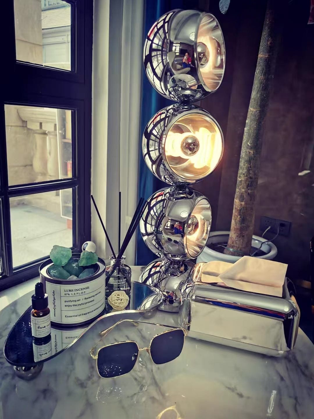 Customer photo review of Astra Rotatable Silver Sphere Table Lamp & Floor Lamp