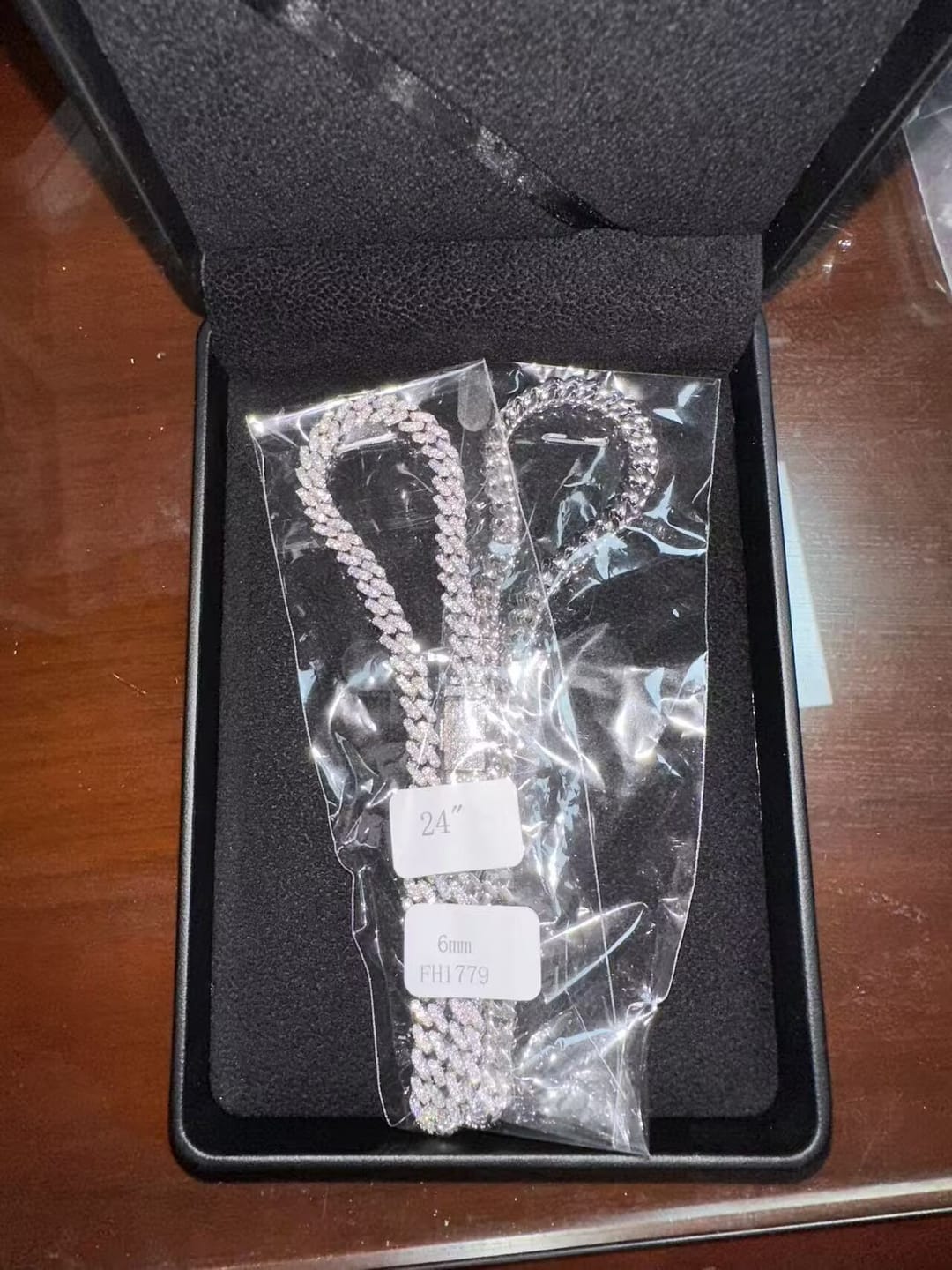 Customer photo review of Sterling Silver 925 Moissanite Cuban Chain 6MM Fully Iced Solid Chain