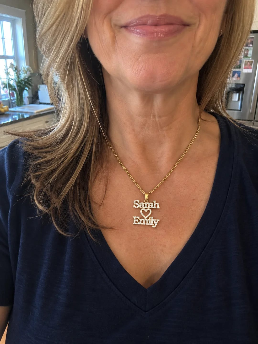 Customer photo review of Personalized Iced Two Name Heart Necklace